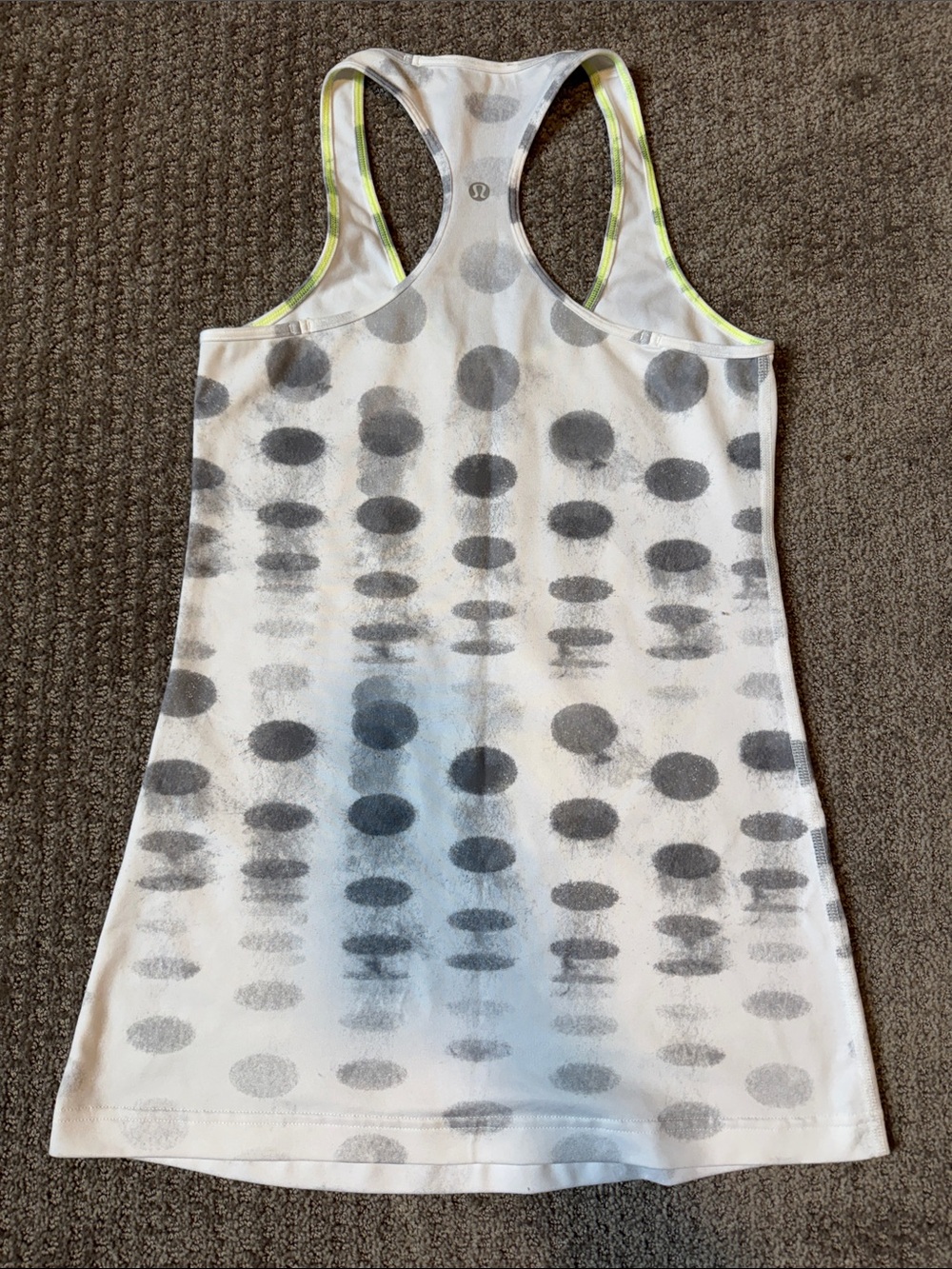 lululemon athletica White Tank Top with Gray Dot Print and Neon Trim